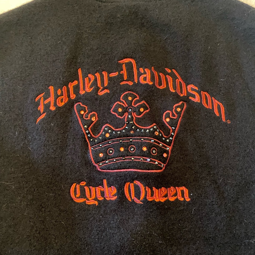 Harley Davidson Black zip up Sweater Embroidery Cycle Queen 100% wool size M